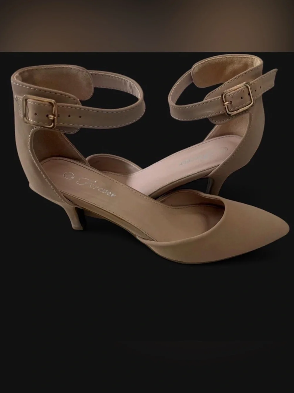 Forever Beige Pointed Toe Ankle Strap Heels